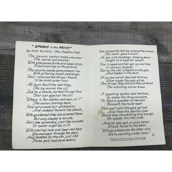 1972 Poem Greeting Card Spooks in the Privy by Dick McKeel The Piddlin' Poet VTG - Picture 5 of 12